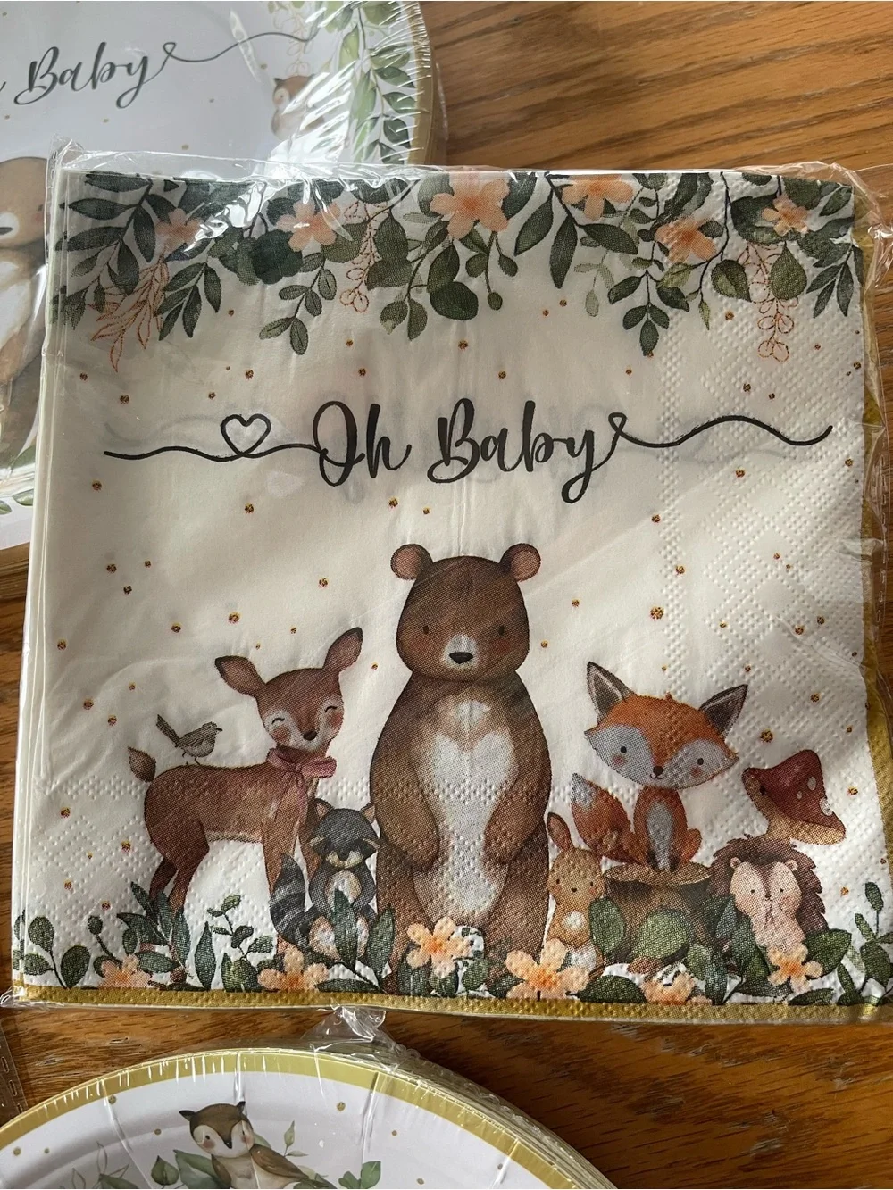 Woodland Baby Shower Paper Plates, Cops, Napkin Set - Green / Cream🌼